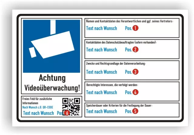 Videoüberwachung Datenschutz dsgvo Schild Wunsch-Text videoüberwacht BDSG Vi110