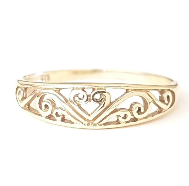 Beautiful Solid 9ct Gold Tapered Filigree Ring. Size O. Yellow Gold. 375. 9K