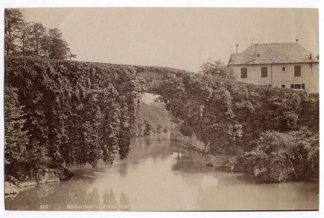 ANTIQUE PHOTO - FRANCE Betharram Old Bridge circa 1880 River Landscape