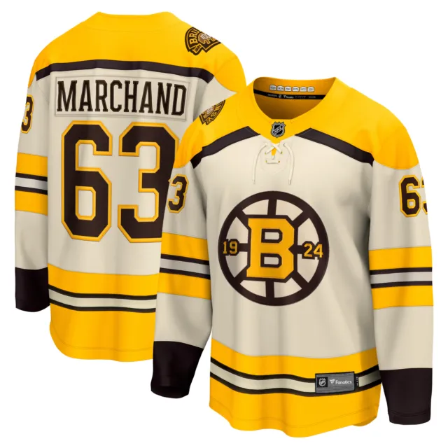 MEN'S FANATICS BRANDED Brad Marchand Cream Boston Bruins 100th ...