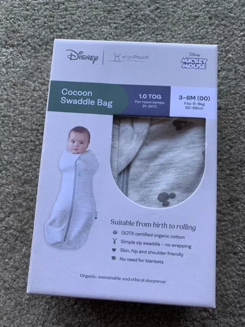 Ergo pouch Disney MICKEY MOUSE 1.0tog 3-6 months Cocoon Swaddle Bag BNIB RRP$60!