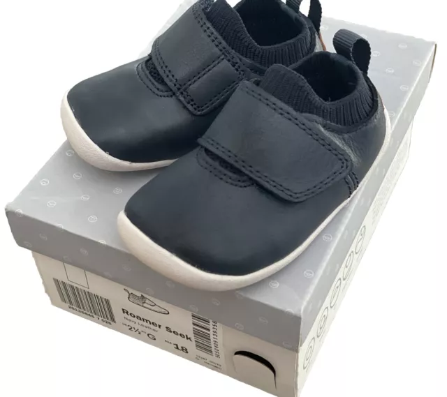 Clarks Baby Boy Blue Navy Leather Roamer Seek Shoes 2.5G 18 New In Box