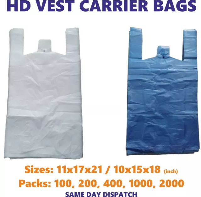 Strong Vest Carrier Bags Plastic Bags Handles White Blue Supermarkets Shops