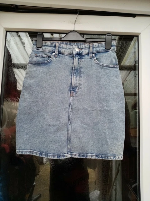 H&M Divided Women Mom High Waist Stretch Jeans Denim Skirt Uk8 Eu36 W27L18.5
