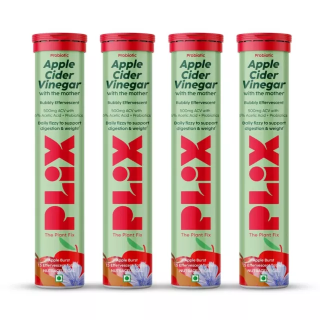Plix Apple Cider Vinegar Effervescent Digestive Support & Manage Weight - Pack 4
