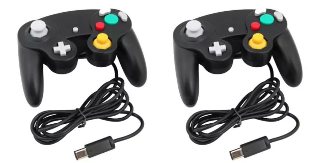 2 x schwarzer kabelgebundener Controller für Nintendo GameCube GC & Wii Konsole klassisches Joypad