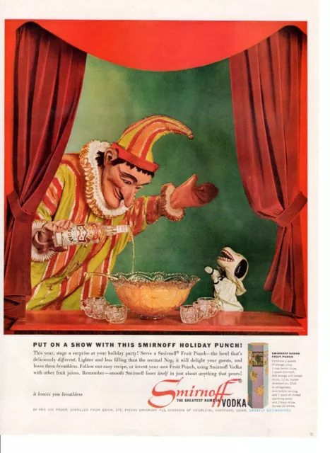 Vintage Movie Print ad Puppet Punch Put on a show with Smirnoff Vodka