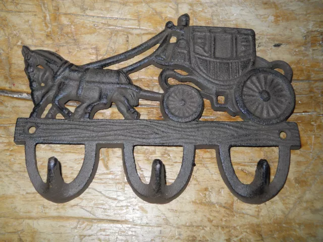 Cast Iron STAGECOACH Towel Hanger Coat Hooks Hat Hook KEY Rack Western  COWBOY
