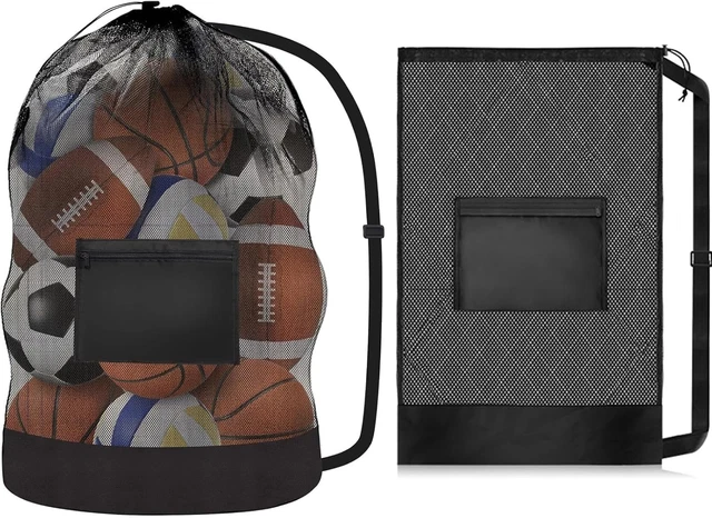 AMFUN Borsa da Calcio Extra Large in Rete, Borsa con Coulisse con Tracolla Regolabile, Borsa Impermeabile per Basket, Calcio, Pallone da Rugby, Pallavolo