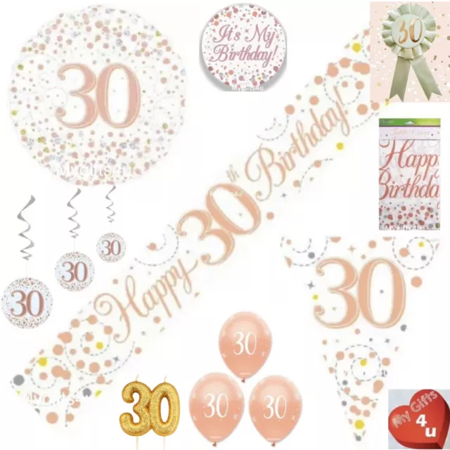 White Rose Gold 30th & Happy Birthday Party Decorations Bunting Banners Balloons