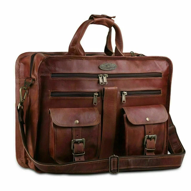 Neuf Homme 18 " Mallette Cuir Vintage Portable Sac Messager Bandoulière Voyage