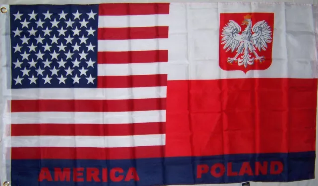 POLAND / U.S. USA POLAND COAT OF ARMS EAGLE FLAG NEW 3x5ft