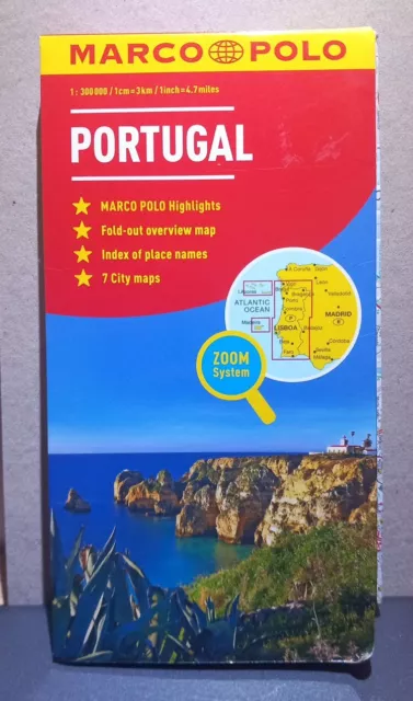 Marco Polo Portugal 7 City Fold Out Paper Map Ex Cond