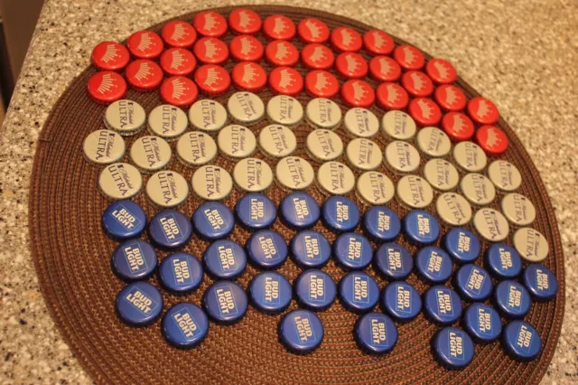 100 Red White Blue Beer Bottle Caps No Dents Flag Craft Fast Shipping!