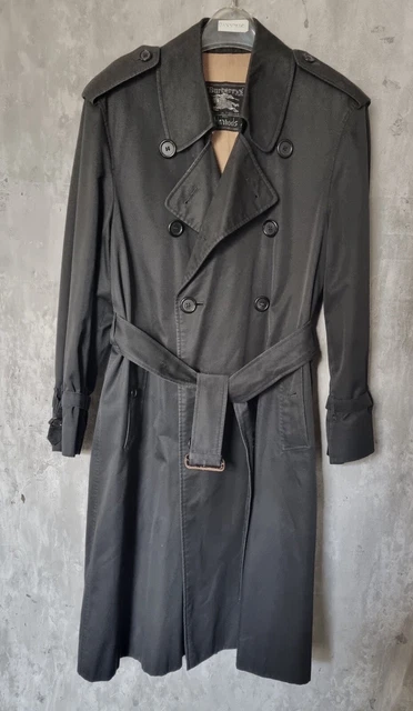 VTG BLACK BURBERRY Made For Harrods D B Trench Coat 42 Chest