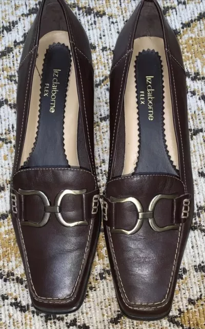Liz Claiborne Flex Brown Leather Shoes Women’s Sz 8 M Block Pumps Heel