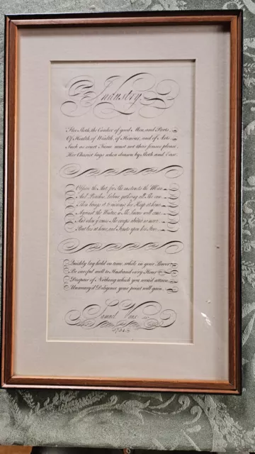 1734 Colonial Calligraphic Poem Broadside Signed Samuel Vaux