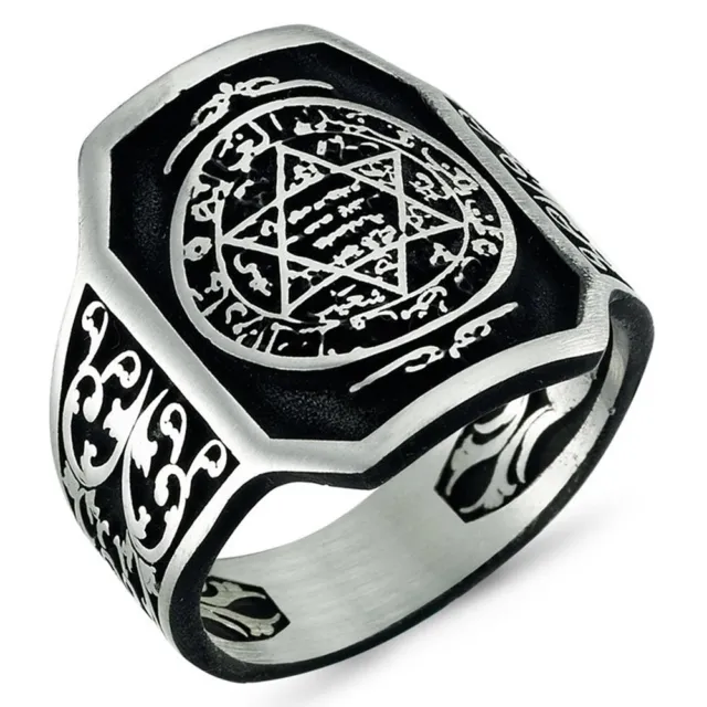 Solid 925 Sterling Silver Seal of Solomon Men's Ring