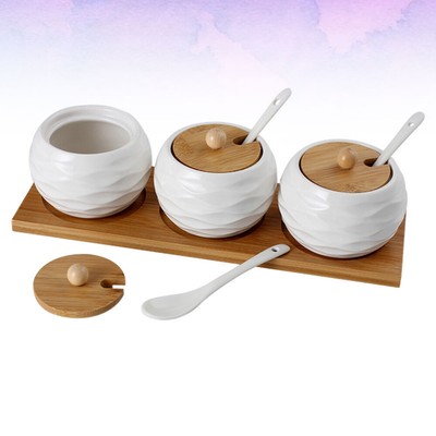 Zuccheriera in acciaio inox Spezie Sale Pepe Condimento Vaso Vaso con cucchiaio di copertura Cucchiaio per insalata/zuppa in acciaio inossidabile per uso domestico Cucchiaio a manico lungo 