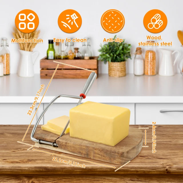 XIHIRCD Cheese Slicer With 5pcs Wire Replacement, Heavy Duty Multipurpose Food Cutter, Accurate Size Scale, Easy To Clean, Suitable For Cheeses, Butter, Sausage Meats