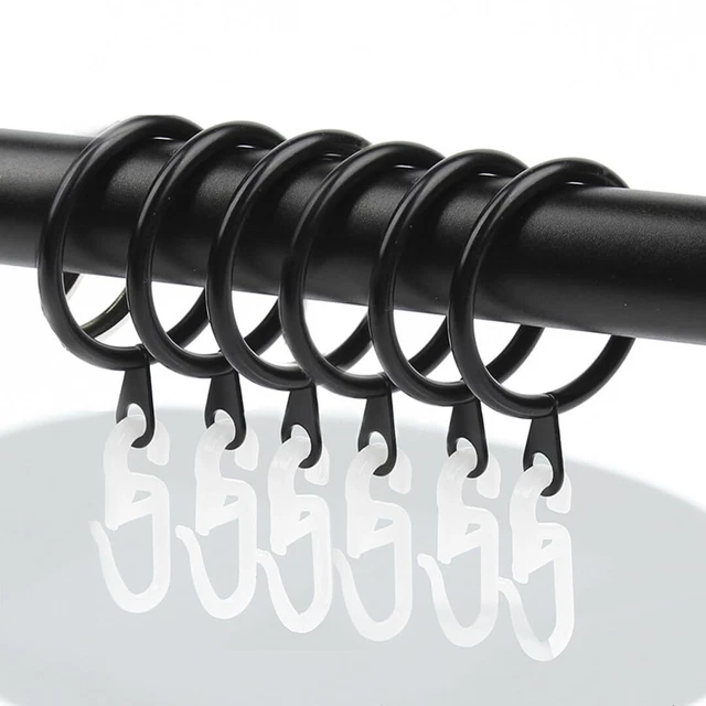 50pcs Anneaux Rideau Métal + Crochets - Diamètre Intérieur 30mm | Pour Rideaux Douche, Fenêtre | Noir