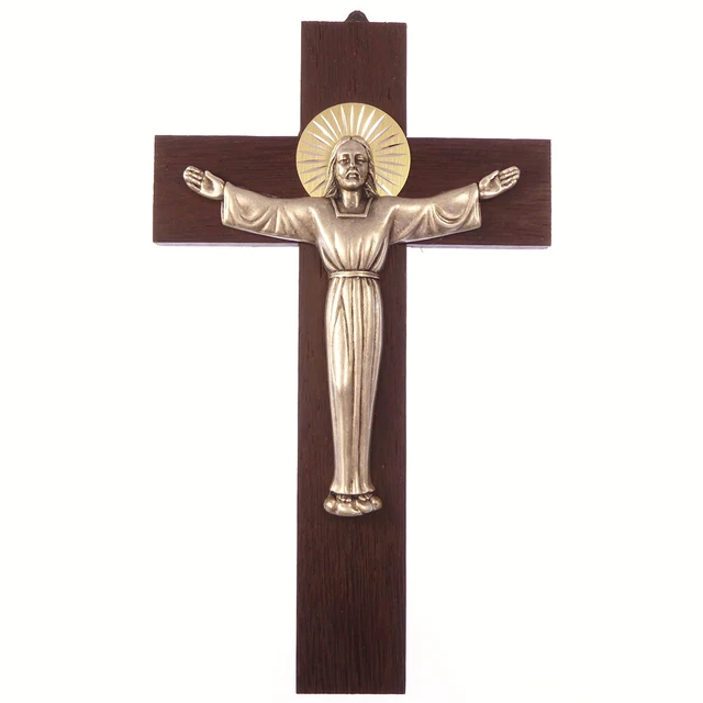 Croix Murale Bois Hêtre Avec Cœurs - Crucifix Moderne 20cm Kaltner Präsente