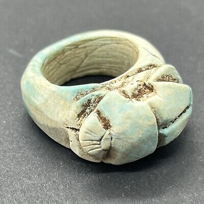 Egyptian Faience Clay Scarab Ring Bug Ancient-Style Old Jewelry Collectible - C