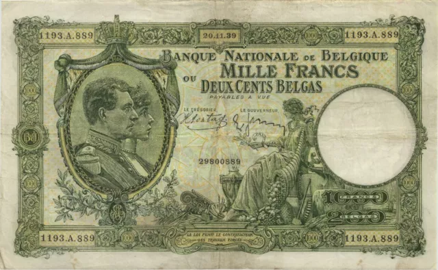 Belgien / Belgium P.104 1000 Francs = 200 Belgas 20.11.1939 (3)