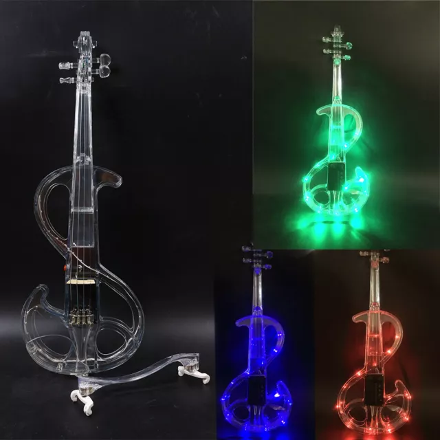 4/4 Electric Violin Transparent Crystal Acrylic Body 3color Led Light Nice Tone