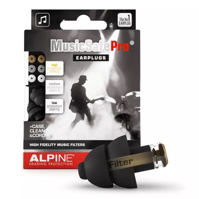 Alpine Hearing Protection MusicSafe Pro Earplugs - Black -Festivals -Clubs