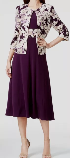 $99 Jessica Howard Women's Purple Floral-Print Midi Dress Petite Size 6P