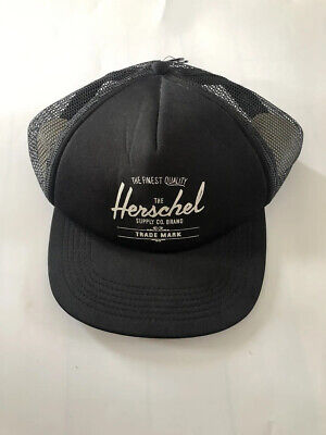 The Herschel Supply Co. Brand Trucker Hat Cap Snapback Flatbill Black Mesh