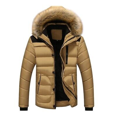 Mens Winter Fleece Thick Warm Jacket Ski Snow Hooded Jacket Coat Parka Overcoat