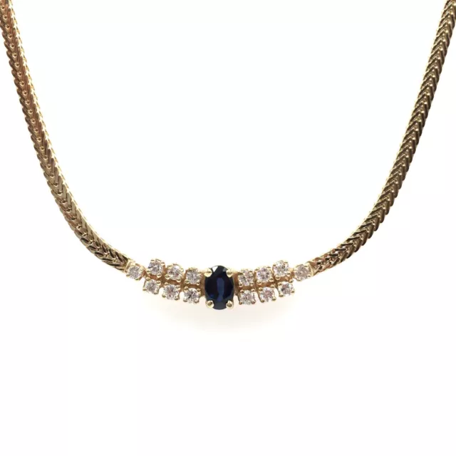 42cm Halskette 14kt Gelbgold Collier Damen Schmuck 585 Gold Saphir Diamant Kette