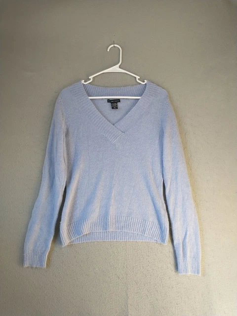 New York Company Womens Sweater Small Blue Wool Blend Long Sleeve V Neck Solid