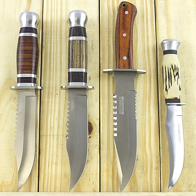 4 PC FIXED BLADE HUNTING KNIFE SET w/ WOOD HANDLE Survival Combat Bowie