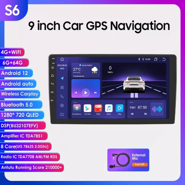 9 Zoll DSP CarPlay Autoradio GPS Navi Android Auto 12 2Din 6+64GB 8Core DSP DAB+