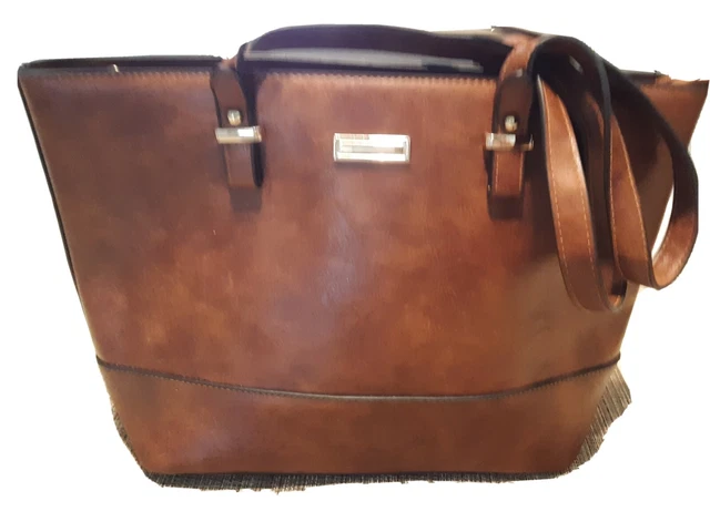 Handbag Carry All Tote Large Unbranded Brown Faux Leather Gold Hardware NWOT