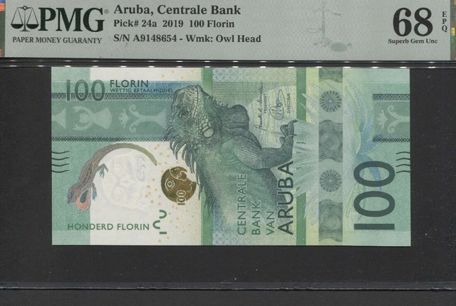 TT PK 24a 2019 ARUBA, CENTRALE BANK 100 FLORIN PMG 68 EPQ SUPERB NEAR PERFECTION