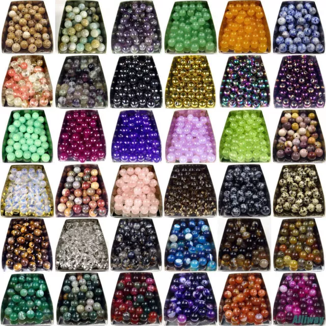 Series Lots Natural 4mm 6mm 8mm 10mm Gemstone Stone Spacer Round Loose Beads