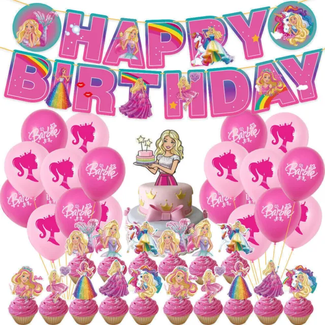 BARBIE A TEMA ragazza compleanno forniture per feste palloncini topper  torta set decorazione striscione) EUR 10,97 - PicClick IT