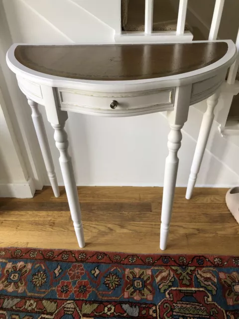 Vintage Half Moon Hallway Table With Leather Top Hand Painted