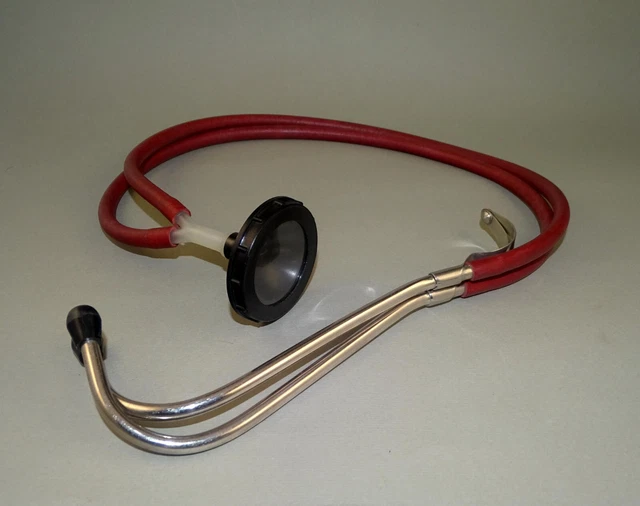 Vintage Doctor Tool Stethoscope - Red Tubes & Vertical Bakelite Top, Rare Design