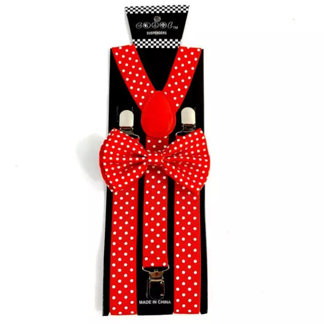 Red Bow Tie & Suspender  w/ White Polka Dots Good Quality Adjustable Combo Set 2