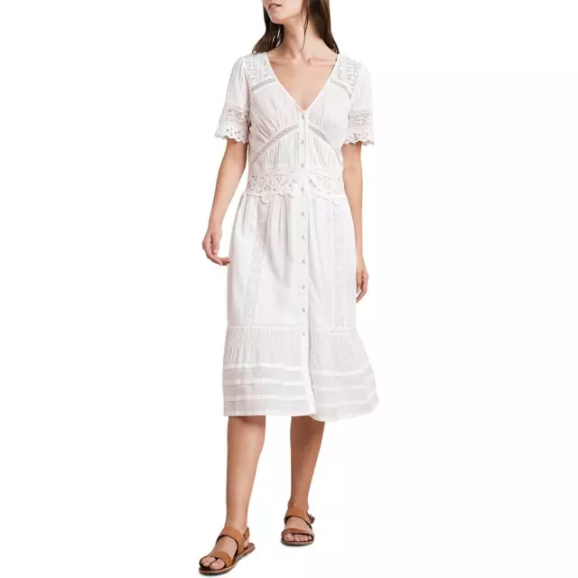 VELVET BY GRAHAM & SPENCER Womens Cotton Lace-Trim Daytime Midi Dress BHFO 9064