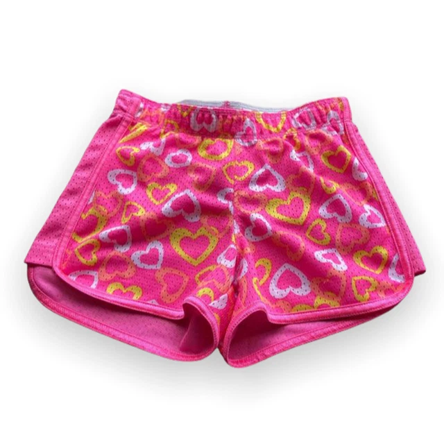 So Girls Shorts Size Small 8 Pink Yellow White Hearts Mesh Athletic Gym Smile