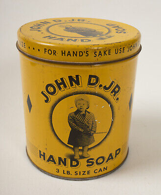 John D. Jr 3lb Tin Hand Soap Empty (J4R) For Hand's Sake (JSF6) Yellow Black