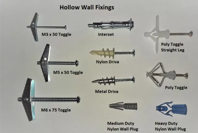 Hollow & Stud Wall Fixings Screws & Anchors for Plasterboard Boast, Cavity Walls
