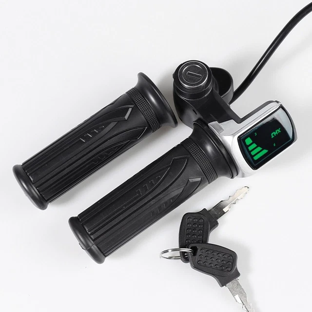 MAGT Guidons, 4 Couleurs vélo Poignet Electrique poignée des gaz Twist, vélo électrique Scooter Demi-Poignet Twist poignée des gaz Poignée avec LED Touche Affichage Frappez (Couleur : Argent