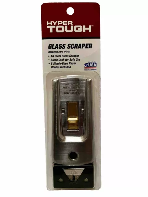 HYPER TOUGH GLASS SCRAPER, 5 blades included, safety blade lock, 100% steel